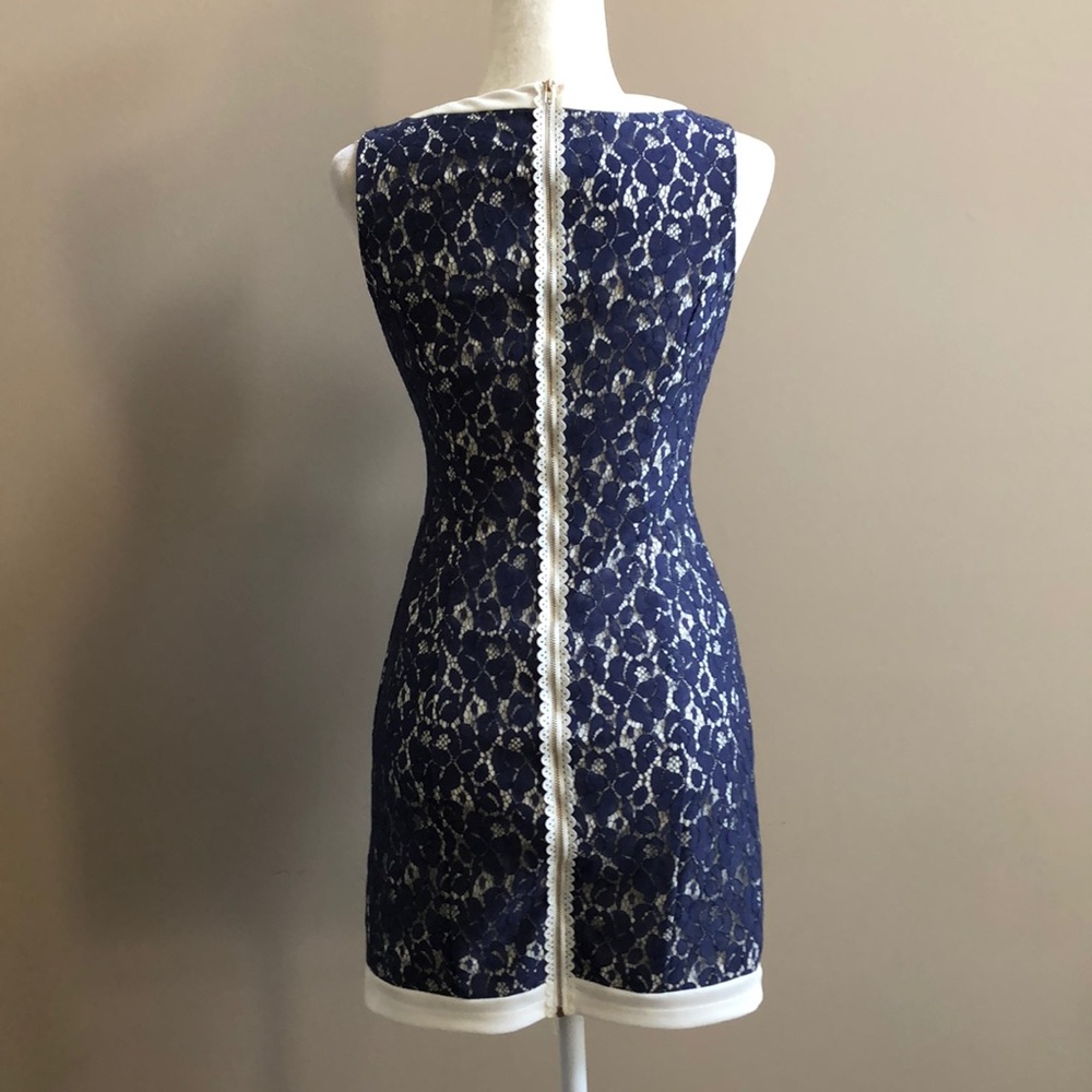 Navy & Ivory Lace Dress With Zipper Back